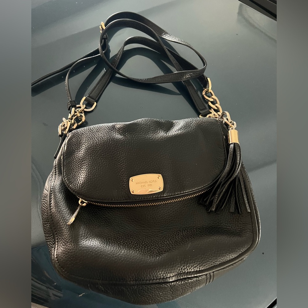 Michael Kors Black Crossbody Bag with Gold Accents